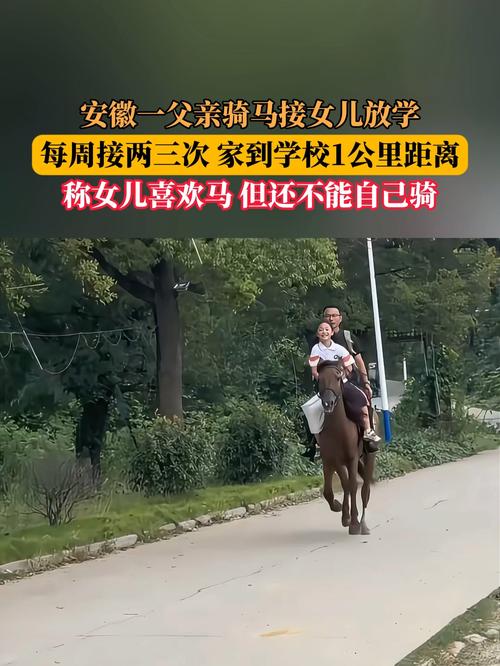安徽怀宁一父亲骑马接女儿放学